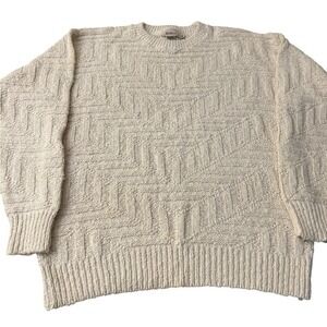VTG 80s MARK SHALE Textured Knit Sweater Men Sz M‎ Made in USA Cream 100% Cotton